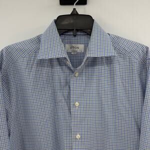 ETON Men's Long Sleeve Button Down Shirt - Blue/Green/White - Large